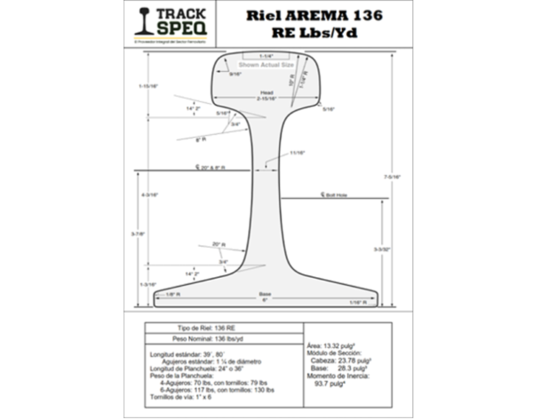 Riel 136 Lbs RE – Usado- largo variable